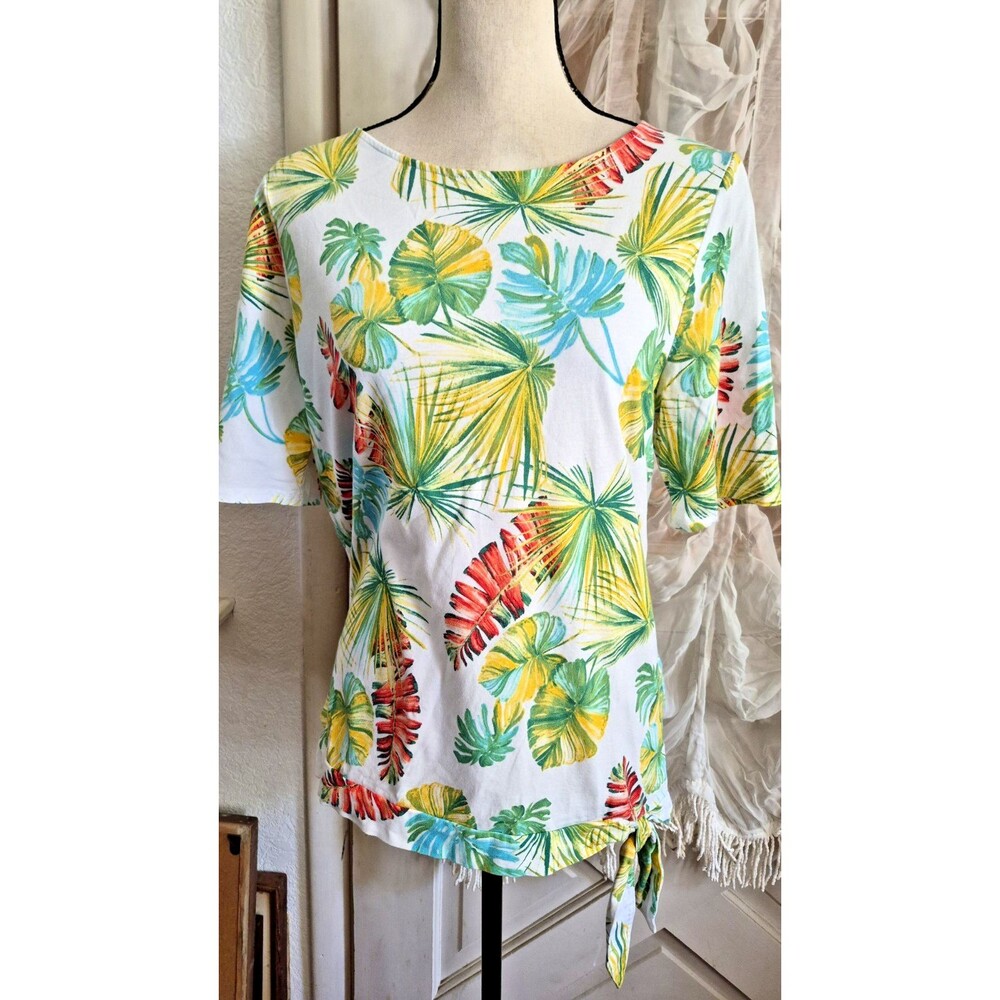 Chicos Womens Blouse 2 / L Hawaiian Tropical Leaf Artsy Boho